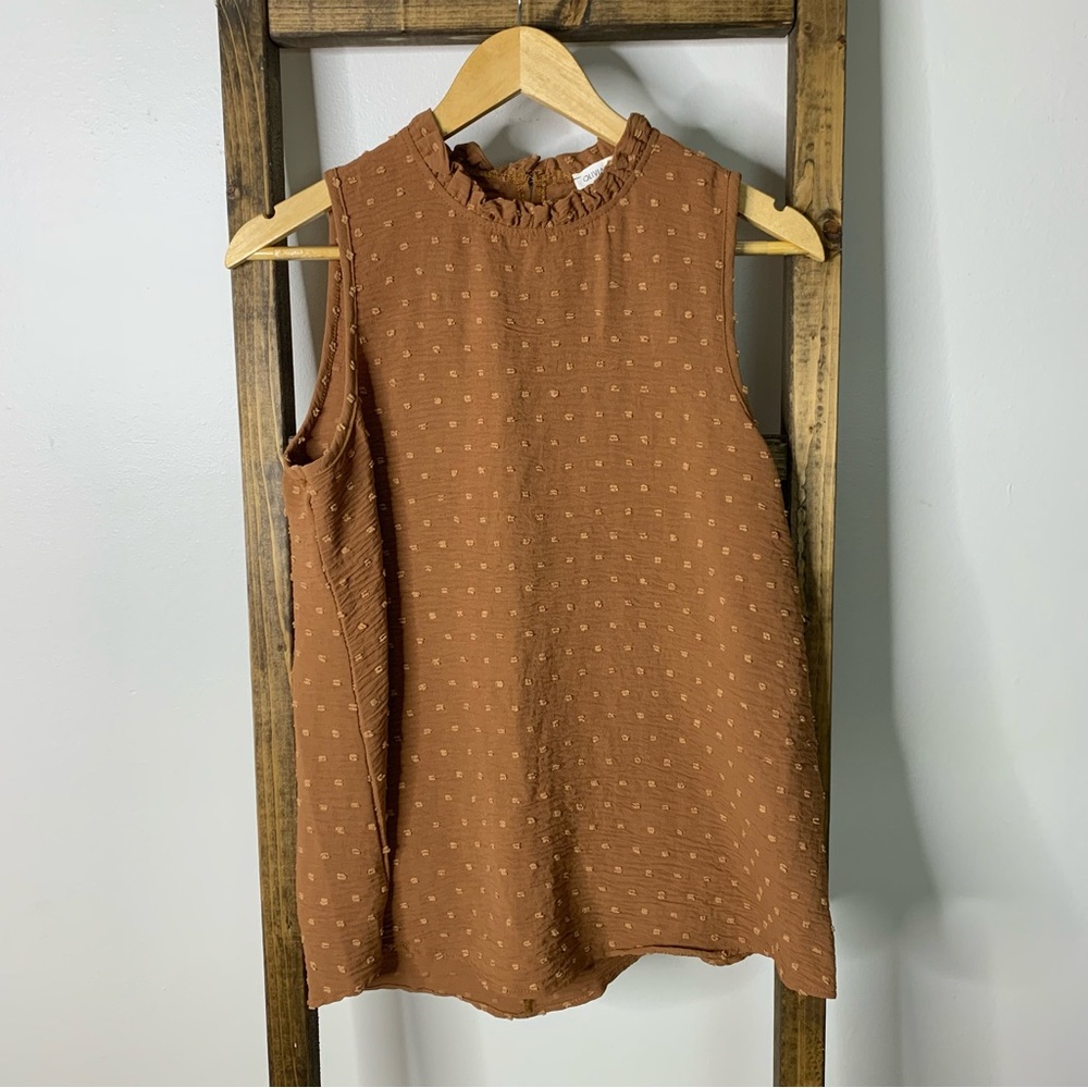 Olivia Grey Sleeveless Brown Textured Women's Top